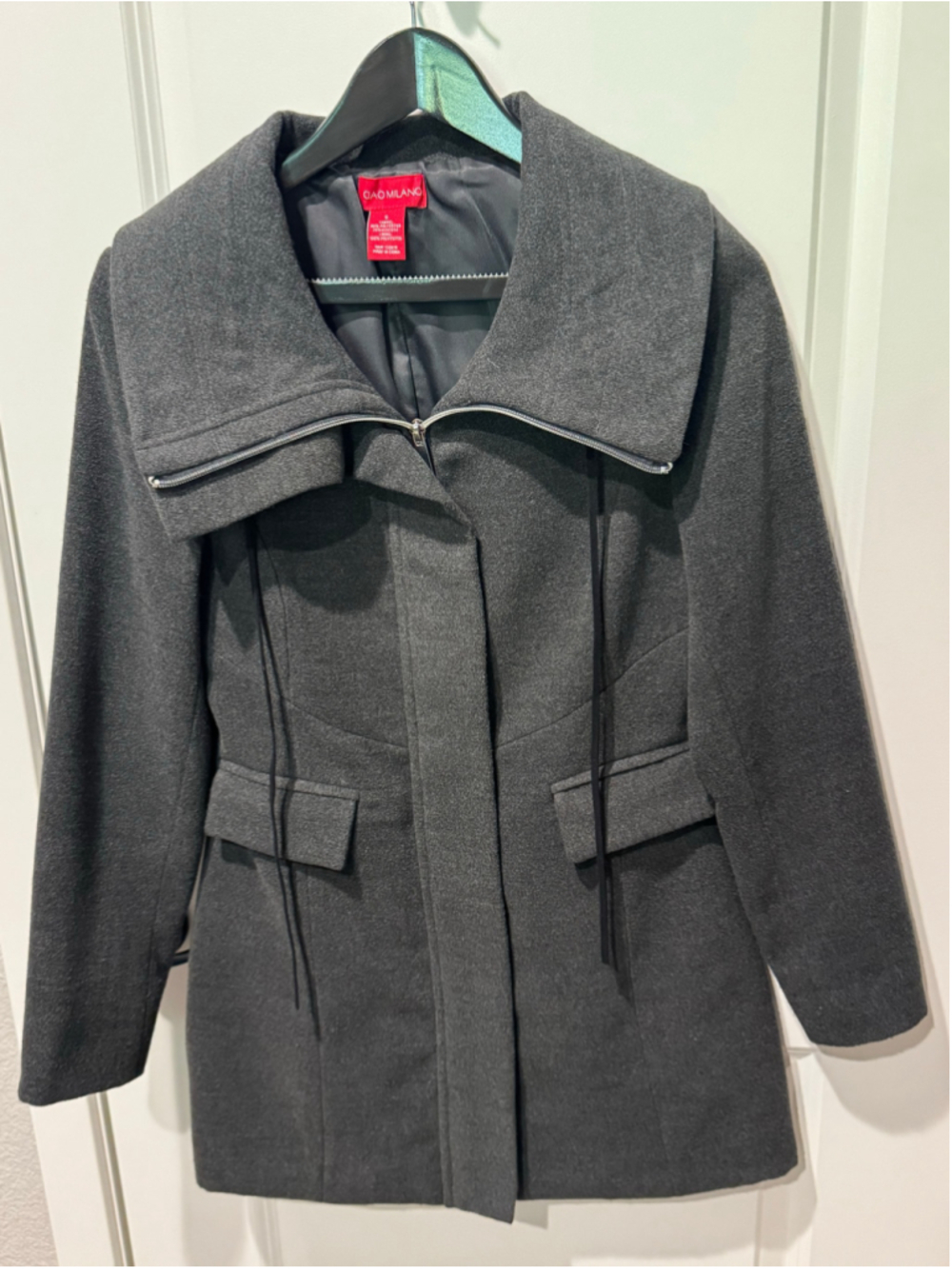 Women's Ciao Milano Grey Wool Blend Zip Front Pea Coat Size S